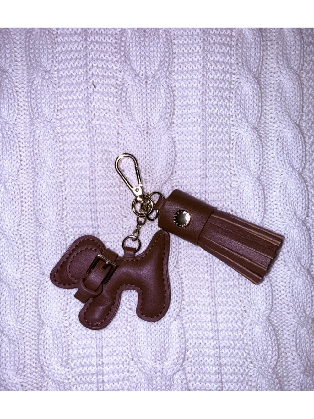 Steve Madden Brown Dog Charm Keychain with Tassel